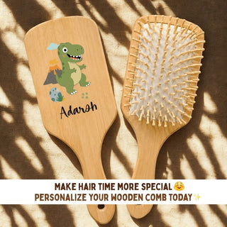 Personalized Wooden Hair Brush for Kids - Dinosaur (PREPAID ONLY)