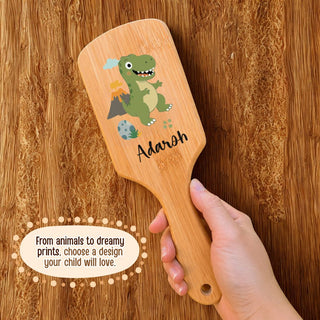 Personalized Wooden Hair Brush for Kids - Dinosaur (PREPAID ONLY)