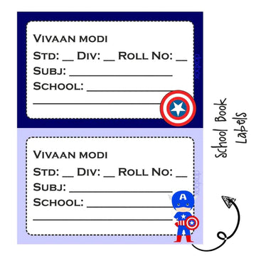 School Book Labels - Captain America - Pack of 36 labels - PREPAID ONLY