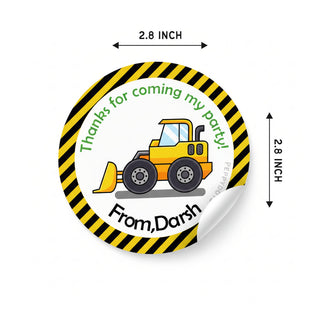 Round Thank You Label - Construction Vehicles (24 Pcs) (PREPAID ONLY) (Dispatch in 5-6 Days)
