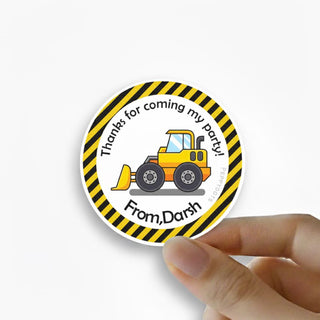 Round Thank You Label - Construction Vehicles (24 Pcs) (PREPAID ONLY) (Dispatch in 5-6 Days)