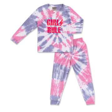 Unicorn Full Sleeves Tie and Dye Girls Rule Printed Night Suit - Pink & Gray(Uk Size)