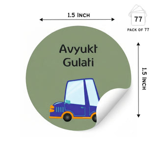 Round Waterproof label - Cute Car (70 Pcs) (PREPAID ONLY)