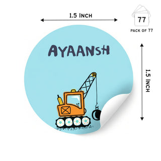 Round Waterproof Label - Cute Construction VehicleS (70 Pcs) (PREPAID ONLY) (Dispatch in 5-6 Days)