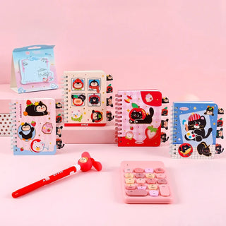 Kawaii Mini Spiral Notebook Gift Set | Cute Cat & Penguin (Random)