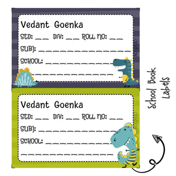 School Book Labels - Dino Colours - Pack of 36 labels - PREPAID ONLY