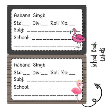 School Book Labels - Flamingo - Pack of 36 labels - PREPAID ONLY