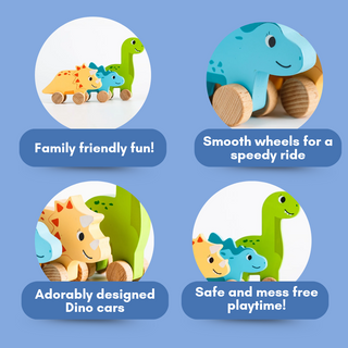 Cots and Cuddles Wooden Dino with Wheels Toy for Kids (Pack of 3)