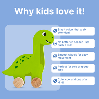 Cots and Cuddles Wooden Dino with Wheels Toy for Kids (Pack of 3)