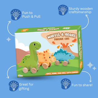 Cots and Cuddles Wooden Dino with Wheels Toy for Kids (Pack of 3)