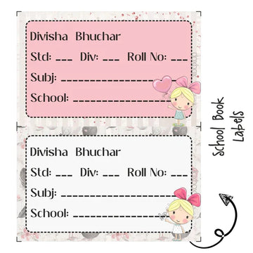 School Book Labels - Girl With A Bow - Pack of 36 labels - PREPAID ONLY