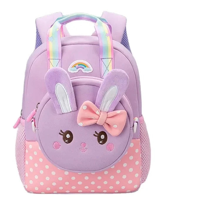 Cute Rabbit with Bow Design Backpack with Removable Front Pocket to Si