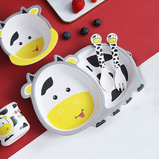 Monkey Bamboo Fiber 5 Piece Feeding Set - 100% bamboo No Plastic (Mix Design)(Pack Of 5/10)(Prepaid Only)