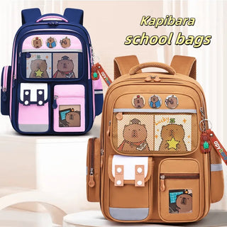 Cute Cartoon Design Backpacks with Multiple Pocket for Kids (Capybara) (Navy Blue)