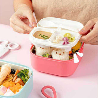 2-Layer Kids Bento Lunch Box 600ml with Cutlery