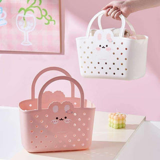 Cute Bunny Storage Basket for Kids – Plastic Tote with Handle