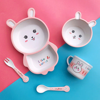 Monkey Bamboo Fiber 5 Piece Feeding Set - 100% bamboo No Plastic (Mix Design)(Pack Of 5/10)(Prepaid Only)