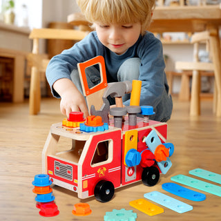 Wooden Multifunctional Assemble and Disassemble Truck With Tools for Kids