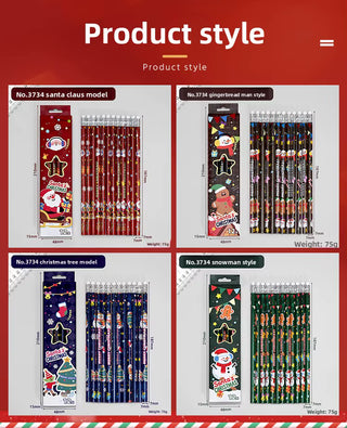 Christmas-Themed Pencil Pack of 12 (Random design)