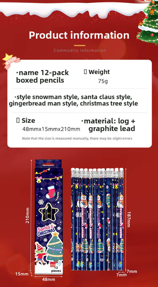 Christmas-Themed Pencil Pack of 12 (Random design)