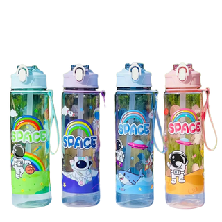 Space Explorer Kids Water Bottle 1000ml – Astronaut Rainbow Sipper with Straw