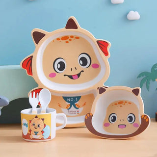 Monkey Bamboo Fiber 5 Piece Feeding Set - 100% bamboo No Plastic (Mix Design)(Pack Of 5/10)(Prepaid Only)