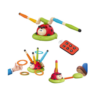 3-in-1 Ladybug Activity Toy Set for Kids – Rocket Launcher, Ring Toss & Balance Bar with Music | Ages 3+