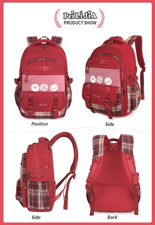 Dark Checks Backpack with Multiple Compartments, Pockets, and Side Bottle Holders: Stay Organized On-the-Go