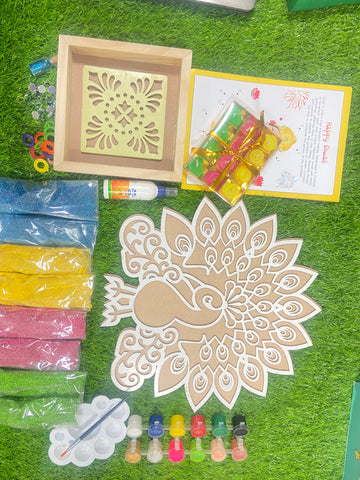 Diwali  DIY Peacock Rangoli & Frame Decoration  Kit  - 12 inch