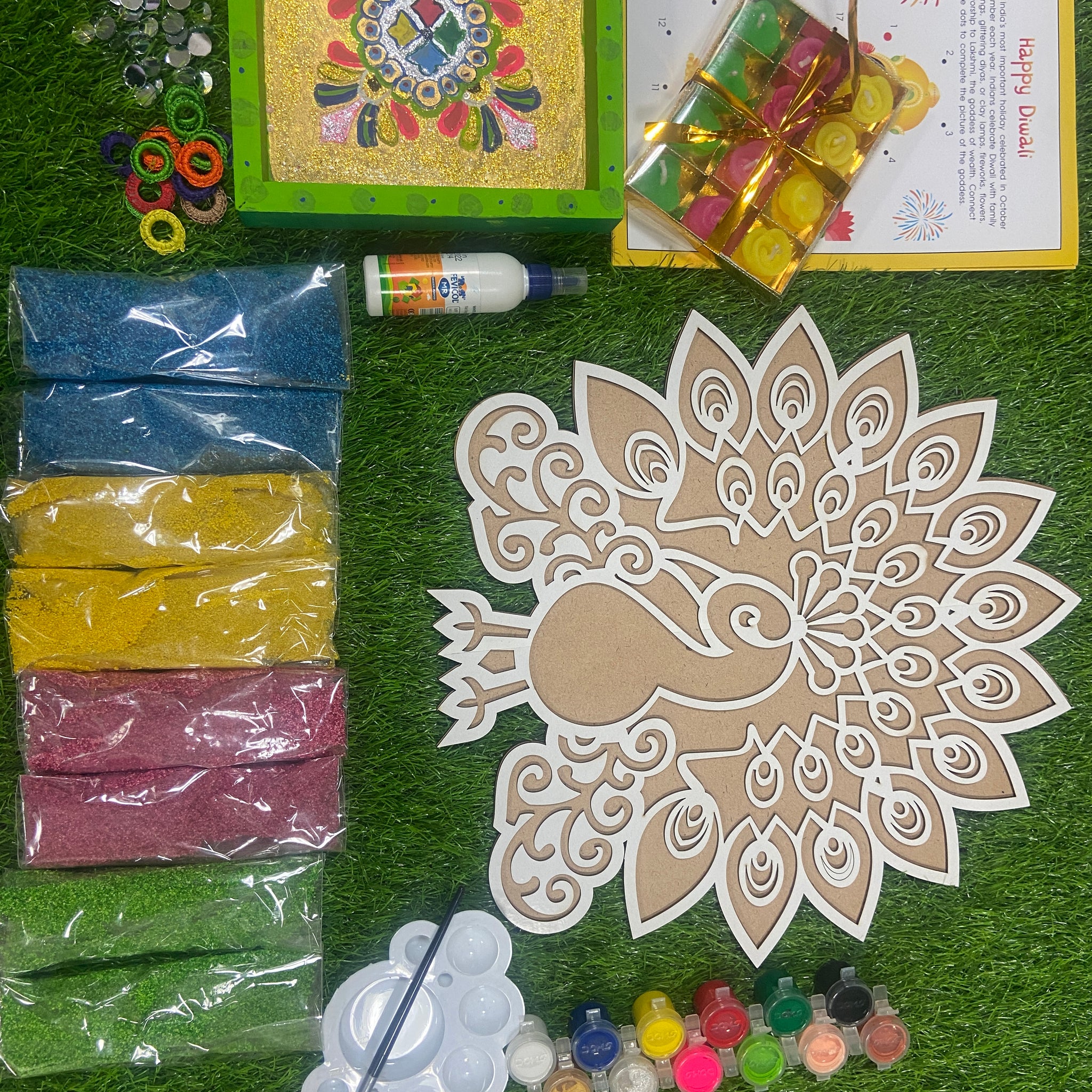 Diwali  DIY Peacock Rangoli & Frame Decoration  Kit  - 12 inch