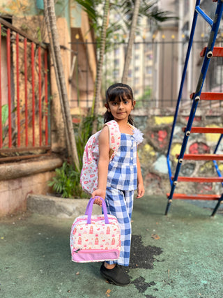 Cots and Cuddles Cute Sporty Bear Theme Printed Canvas Lunch Bag for Kids (Customized) (PREPAID ONLY)