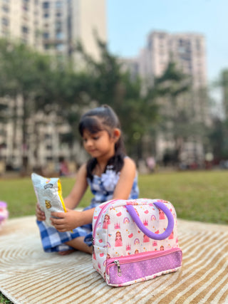 Cots and Cuddles Cute Sporty Bear Theme Printed Canvas Lunch Bag for Kids (Customized) (PREPAID ONLY)