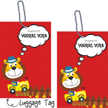 Luggage Tags -Lion on a tracktor- Pack of 2 Tags - PREPAID ONLY