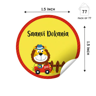 Round Waterproof Labels - Lion on a Tractor (70 Pcs) (PREPAID ONLY)