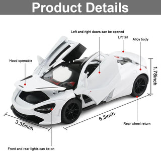 Premium Quality Die Cast Bugatti Simulation Pull Back Sports Toy Car (MCLREN 720) (White)