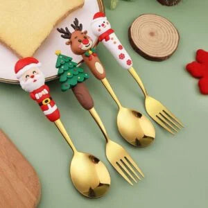 Christmas Design Spoon & Fork Set for Kids | Festive Mealtime Tableware
