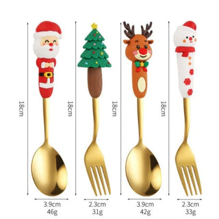 Christmas Design Spoon & Fork Set for Kids | Festive Mealtime Tableware