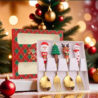 Christmas Design Spoon & Fork Set for Kids | Festive Mealtime Tableware