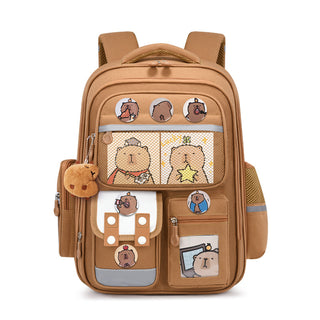 Cute Cartoon Design Backpacks with Multiple Pocket for Kids (Capybara) (Brown)