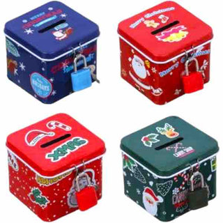 Christmas-Themed Metal Piggy Bank with Lock (random Color)