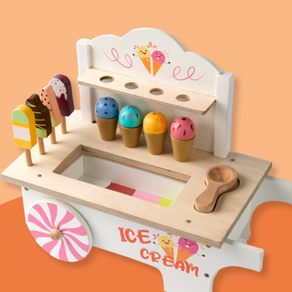 Safe and Durable Wooden Ice Cream Cart – Ideal Gift for Toddlers