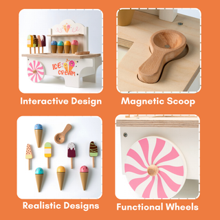 Toddler Pretend Play Ice Cream Shop Set with Cones and Toppings