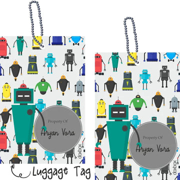 Luggage Tags -Robot Pattern- Pack of 2 Tags - PREPAID ONLY