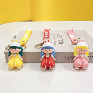 Premium Quality 3D Cute Kawaii Skate Boy & Rabbit Cap Girl Keychains: Adorable Accessories for Kids Pack of 2 (Random Colour)