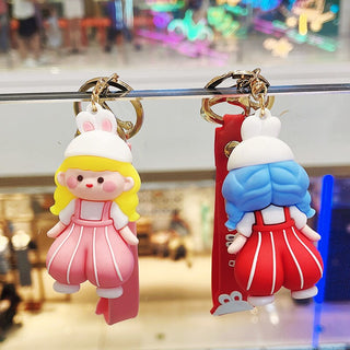 Premium Quality 3D Cute Kawaii Skate Boy & Rabbit Cap Girl Keychains: Adorable Accessories for Kids Pack of 2 (Random Colour)