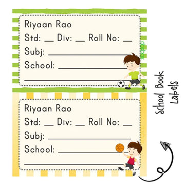 School Book Labels - Boy with Ball - Pack of 36 labels - (PREPAID ONLY)