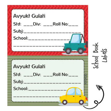 School Book Label - Cute Car - Pack of 36 labels - PREPAID ONLY