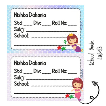 School Book Label - Cute Mermaid - Pack of 36 labels (PREPAID ONLY)