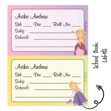 School Book Label - Cute Princess - Pack of 36 labels - PREPAID ONLY