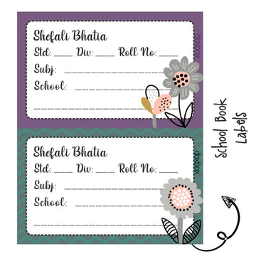 School Book Label - Fancy Flower - Pack of 36 labels - PREPAID ONLY